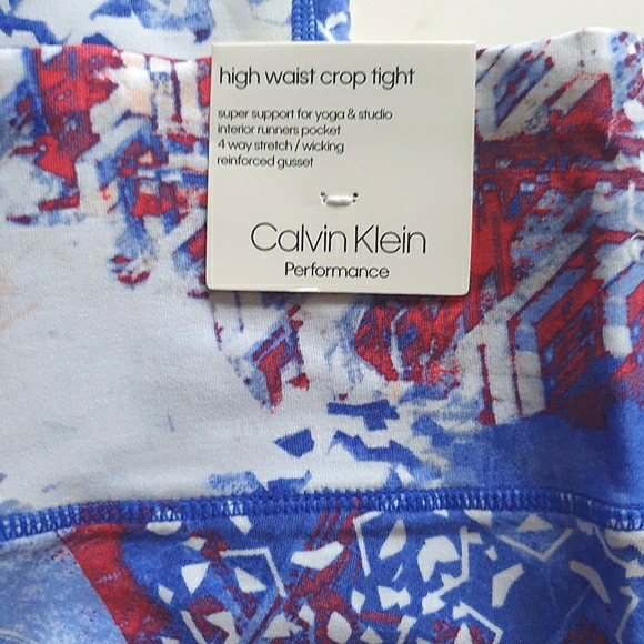 Calvin Klein Performance High Waist Cropped Tight Leggings in Red,White,Blue  MD - Picture 5 of 16